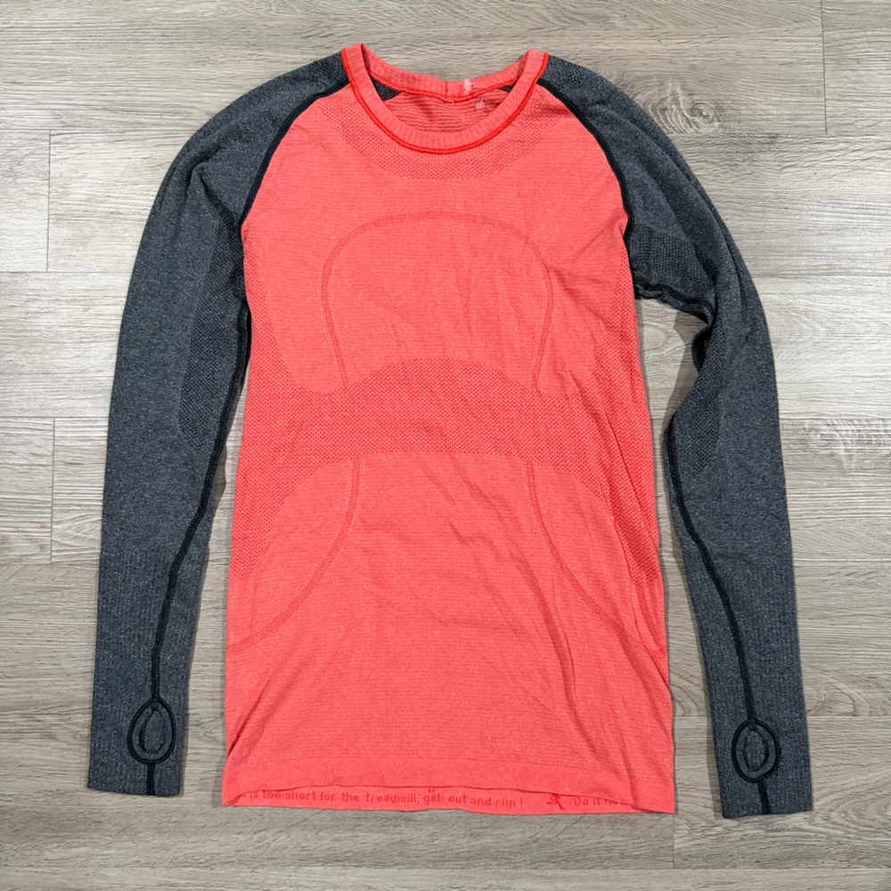 Lululemon Swiftly Tech Red and Gray Long Sleeve Shirt athletic